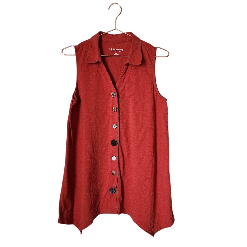 SOFT SURROUNDINGS Danielle Button‎ Tunic Rust Red Slub Knit Top Size M